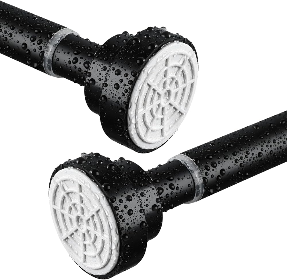 FRENESSA Shower Curtain Rod Stainless Steel Adjustable No Drill 115-185cm Black