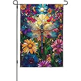 Dragonfly Flowers Garden Flag Vertical Double Sided Outdoor Yard Flags 12.5x18 Inch Burlap Banners for House Lawn