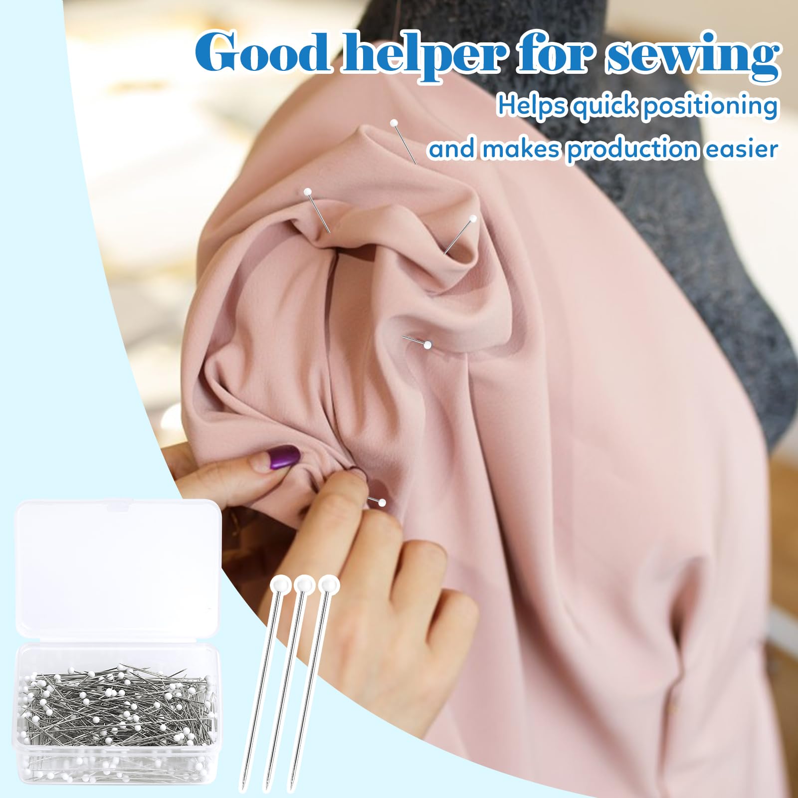 Sewing Pins, 300 PCS Straight Pins for Fabric, White Pearlized Ball Head Quilting Pins Long 1.5inch, Sewing Pins with Transparent Plastic Box for Dressmaker, Jewelry DIY Decoration and Sewing Project