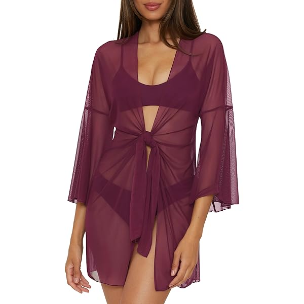 BECCA ETC Women's Polynesia Plus Size Open Front Tunic - Beach Cover Up With Bell Sleeves