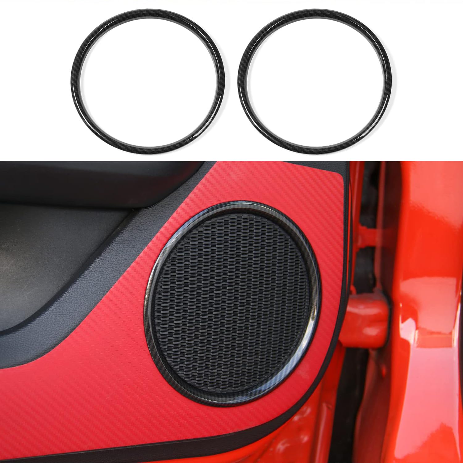 Unifizz Carbon Fiber Door Speaker Ring Trim Cover Frame Sticker for F-or-d M-us-tang 2015-2022