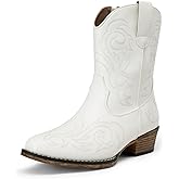 DREAM PAIRS Women's Cowboy Cowgirl Western Boots Embroidered Stitched Ankle Boots Square Toe Chunky Heel Fashion Short Booties with Zipper