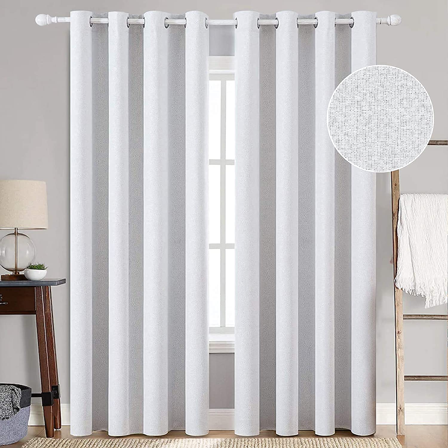 MIULEE Curtains Blackout Curtains Thermal Insulating Curtains with Eyelets 100% Opaque Linen Look Curtain Living Room Cold Protection Blackout Curtain Set of 2, 46" Wx90 L Off White