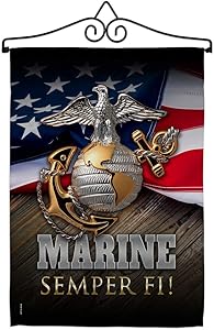 Marine Semper Fi Garden Flag - Set Wall Hanger Armed Forces Corps USMC United State American Military Veteran Retire Official - House Banner Small Yard Gift Double-Sided Made in USA 13 X 18.5