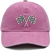 Wodeal Racing Car Flag Hat for Men Women, Adjustable Embroidered Washed Race Car Baseball Cap