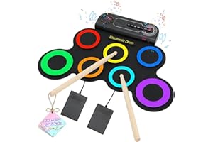 STAREEL Electronic Drum Set, 7-Pad Kids Electric Drum Set Dual Stereo Speaker, MIDI. Portable Roll Up Drums Practice Pad for Kids, Perfect Birthday&Christmas Gift for Boys&Girls