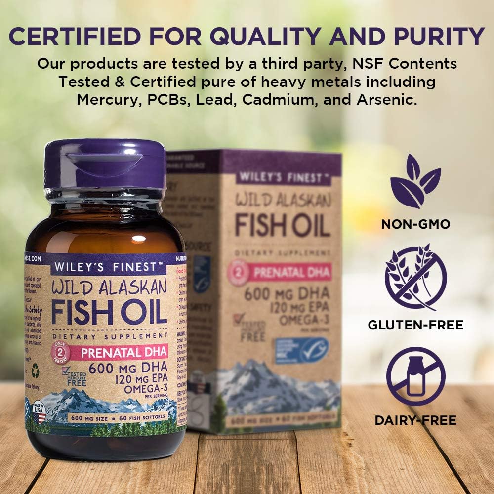 Wiley's Finest Wild Alaskan Fish Oil Prenatal DHA, 720mg EPA and DHA Omega-3s for Pregnant Women and Nursing Mothers - Image 3