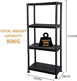 Crystals 4 Tier Plastic Shelving Unit Garage Storage Black 60x30x133cm view 6