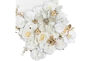 TINGE TIME Roses Artificial Flowers White Faux Flowers Bulk for DIY Bridal Wedding Bouquets Baby Shower Centerpiece Table Home Decorations（Brilliant White）
