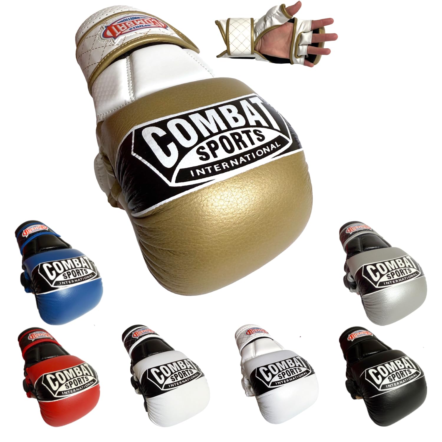 Combat Sports Max Strike MMA Training Gloves, Open Palm Gloves for MMA, Muay Thai, and Kickboxing, Gold/White, Extra Large Image
