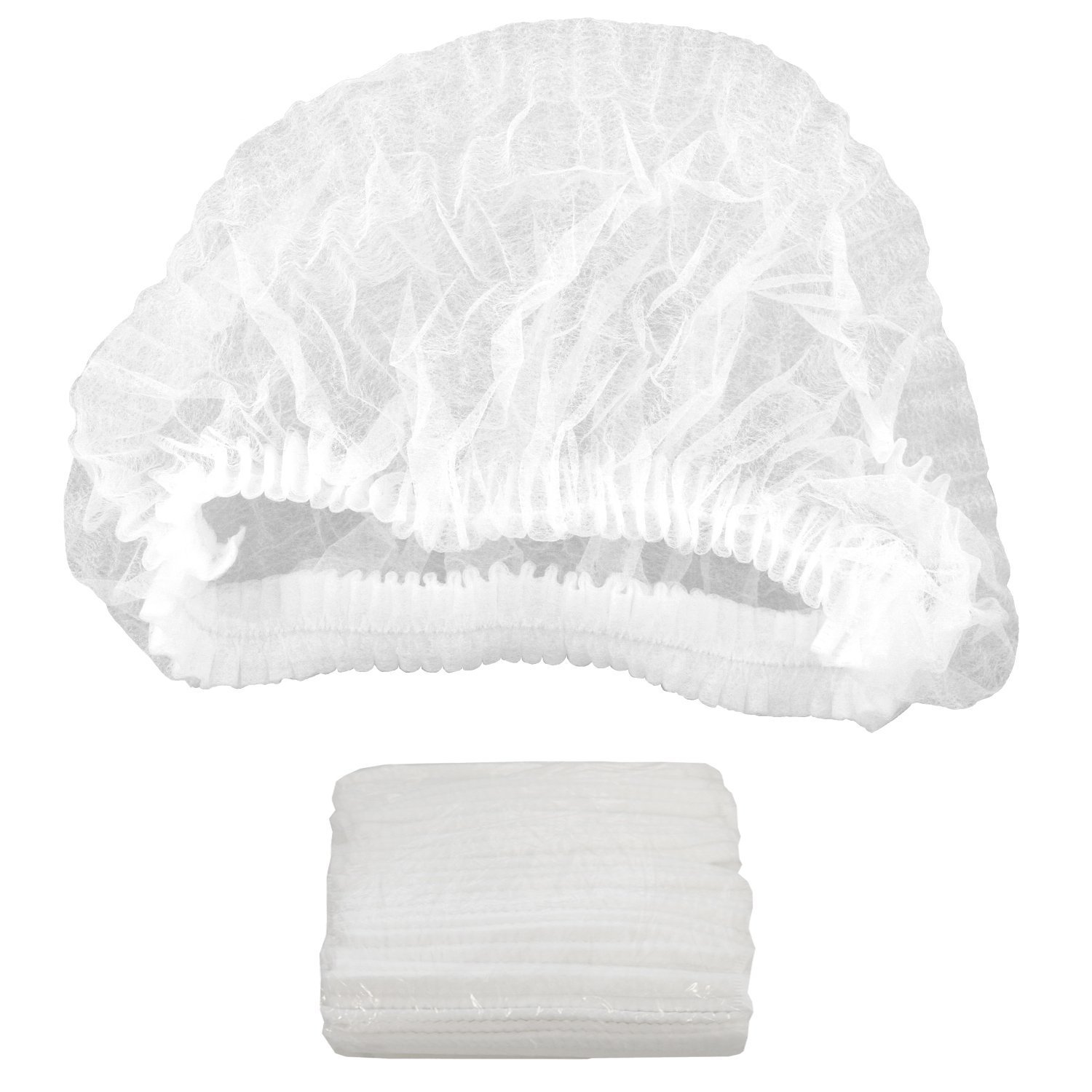 Disposable Stretchable White Caps, Cover Hair for Cooking and Hygiene