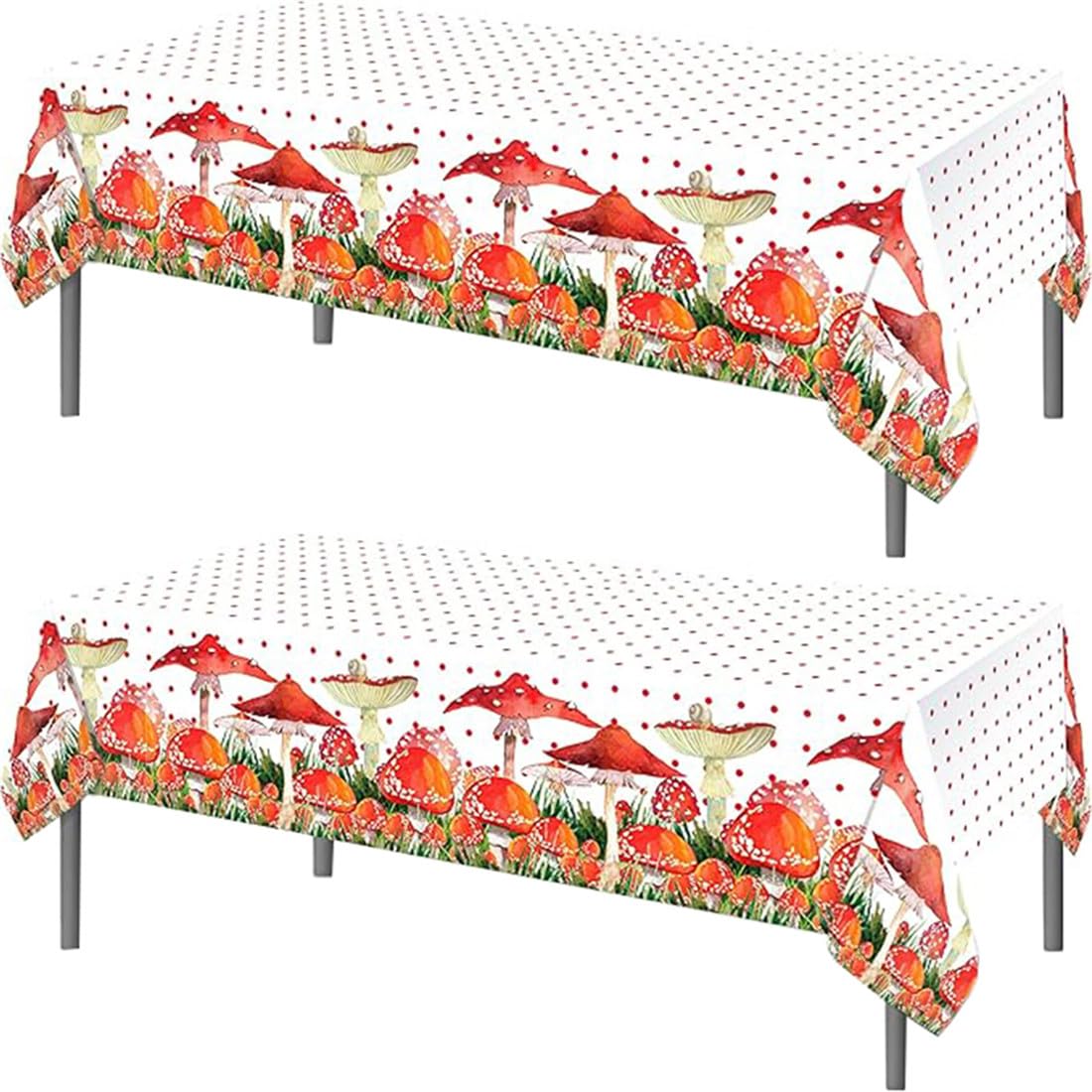 TOKYMOON 2 Pack of Disposable Mushroom Themed 54x87In Tablecloths Birthday Party Table Cover for Baby Shower Fairy Tale Mushroom Woodland Birthday Party Supplies Decorations