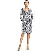 Maggy London Women's Long Sleeve Wrap V-Neck Knee Length Fitted Silhouette Dress with Tie Closure-Matte Jersey