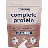 NativePath Complete Beef Protein Powder Isolate – Grass-Fed, Pasture-Raised, Dairy & Lactose Free, Gluten Free, Zero Sugar, MCTs & Amino Acids – 20g Protein, Chocolate Flavor, 30 Servings
