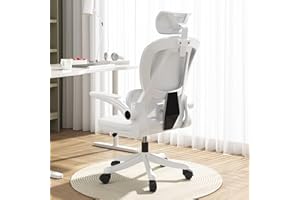 HDHNBA Office Chair High Back Ergonomic Office Chair with Lumbar Support Adjustable Headrest 3D Armrest and Lumbar Support for Home Office Chair Swivel Mesh Office Chair for Work, Study White Chair