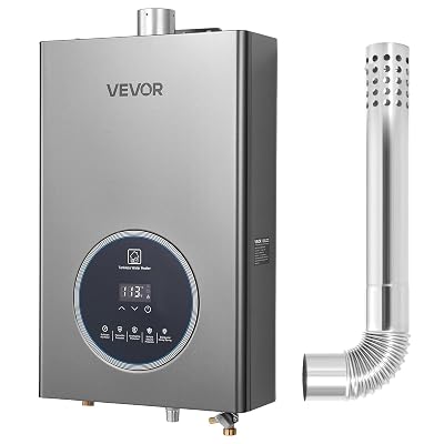 VEVOR Gas Tankless Water Heater, 4.3Gal Indoor 100000 BTU Instant Hot Water Heater, Smart Temperature Control & Clear LED Display & Multiple Security Protections for Whole House,Silver Gray