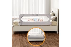 UPGOGO Folding Bed Rail for Toddlers,Baby Bed Rail Guard with Reinforced Anchor Safety System,Fit Bunk,Full Size,Queen,King,Twin(Grey,59"x23.6")
