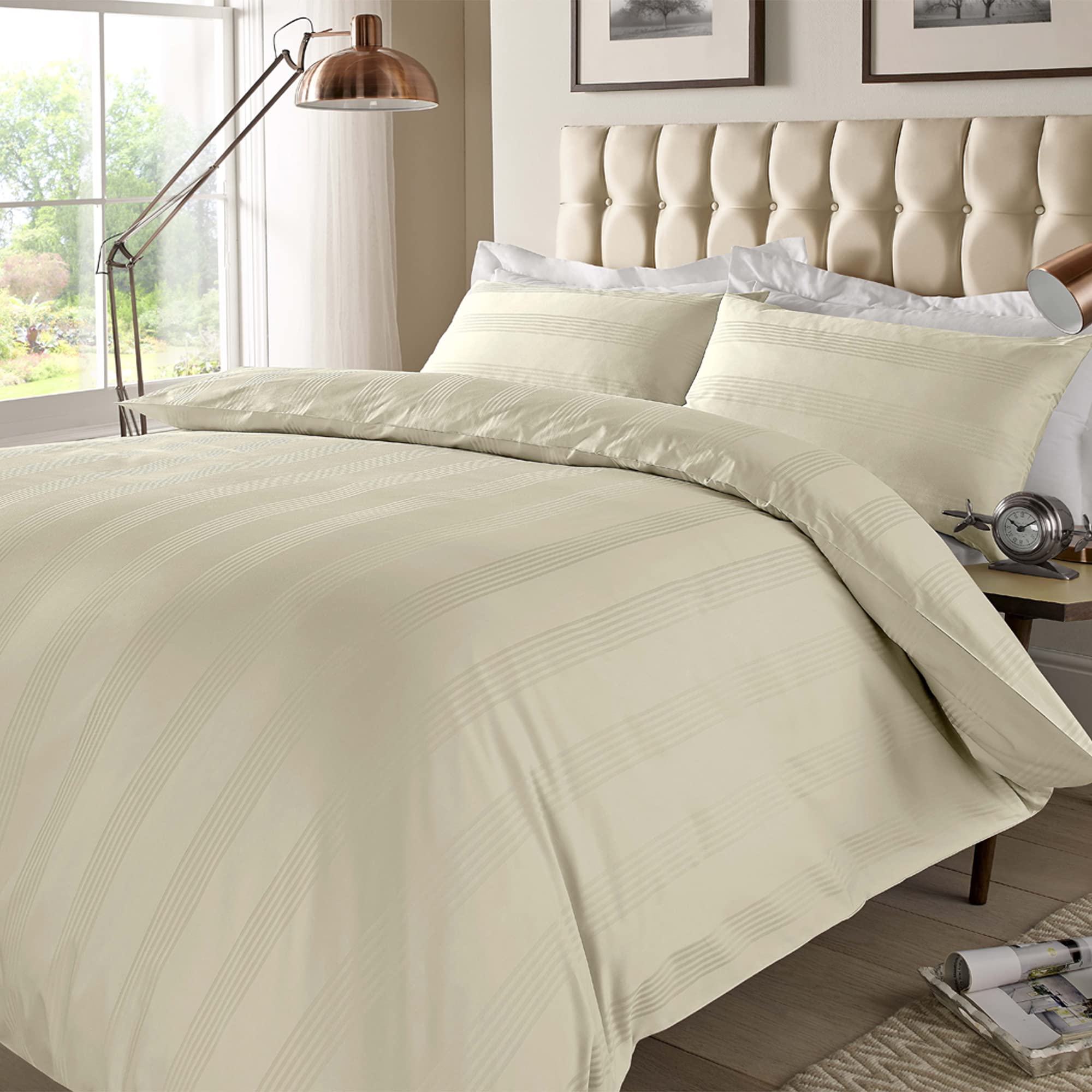 ED Luxury 400 Thread Count Duvet Cover Set | 100% Egyptian Cotton Soft & Comfortable Hotel Quality Satin Multi Stripe Bedding Set (Single, Cream)