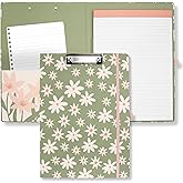 Steel Mill & Co Cute Clipboard Folio with Refillable Lined Notepad and Interior Storage Pocket, Padfolio for Work, Daisy Floral Green
