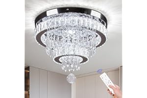 Cainjiazh Crystal Chandeliers Modern Crystal Chandelier Flush Mount Ceiling Light Fixture with Remote Control for Bedroom Dining Room Living Room (16 inch Dimmable)