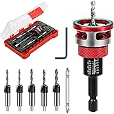 Countersink Drill Bit Set with Depth Stop, 5 PCS TCT Cutters &amp; HSS Bits | Adjustable Aluminum Alloy Stop Collar, L-wrench and S2 PH2 Screwdriver Bit, 1/4" Hex Shank Counter Sink Drill Bit for Wood