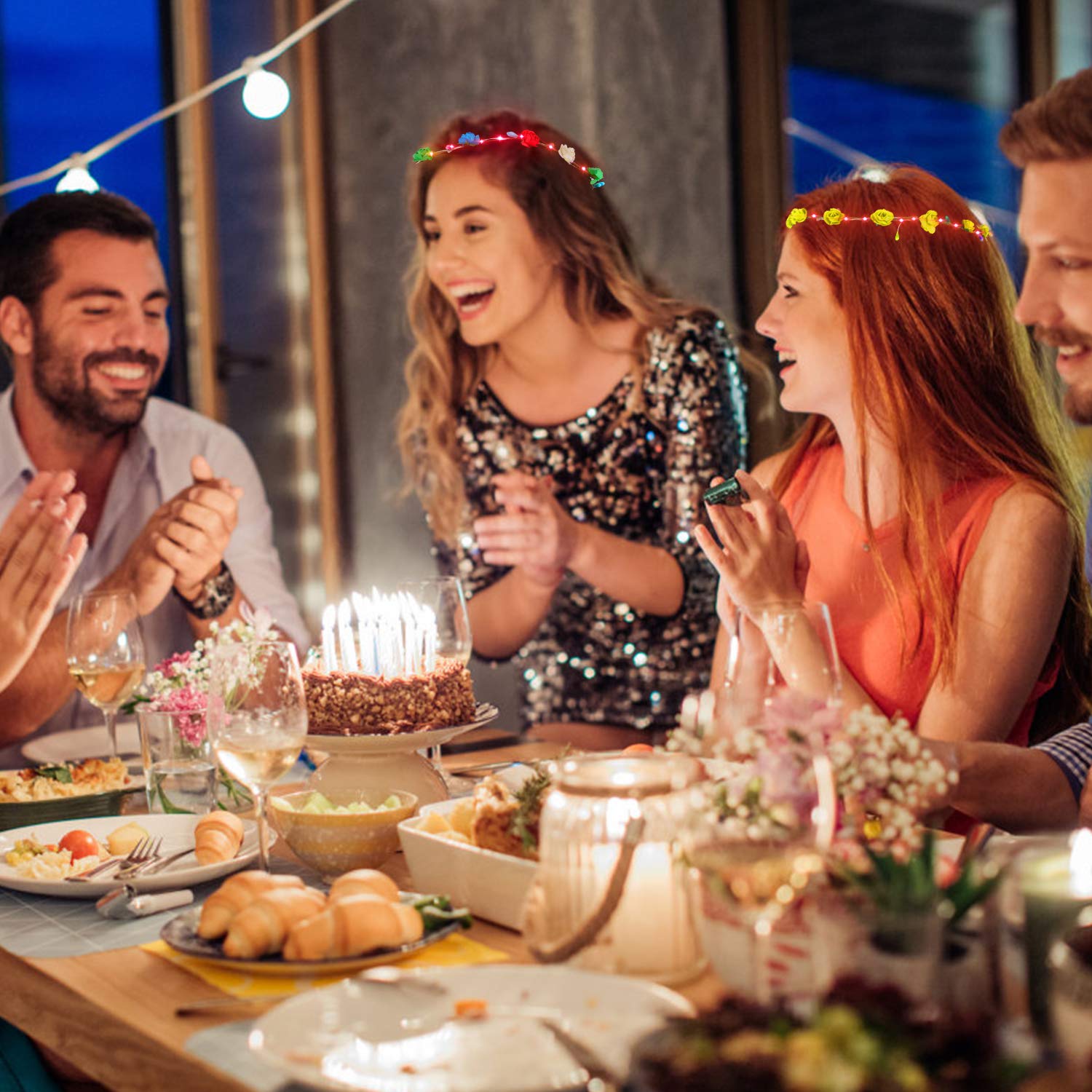 LED Flower Crown, ZOYLINK 12PCS Flower Wreath Garland Flower Headdress Luminous Headpiece Light-up Hair Hoop for Wedding Bridal Night Party Decor Festival Holiday Christmas Halloween Party