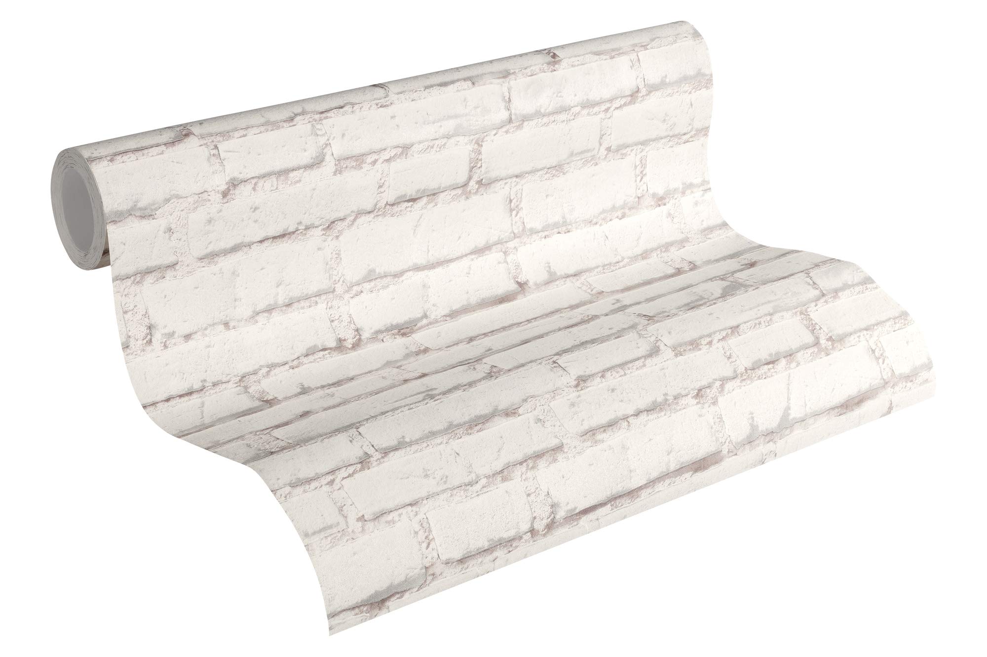 A.S. Creation 31943-1 Best of Wood and Stone Realistic Brick Design Wallpaper, White/Grey