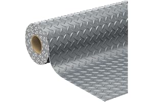 7.8x18 ft Garage Floor Mat, 2.8mm Thickened PVC Diamond Plate Flooring Roll, Non-Slip Protector Mat with Double-Sided Tape, E