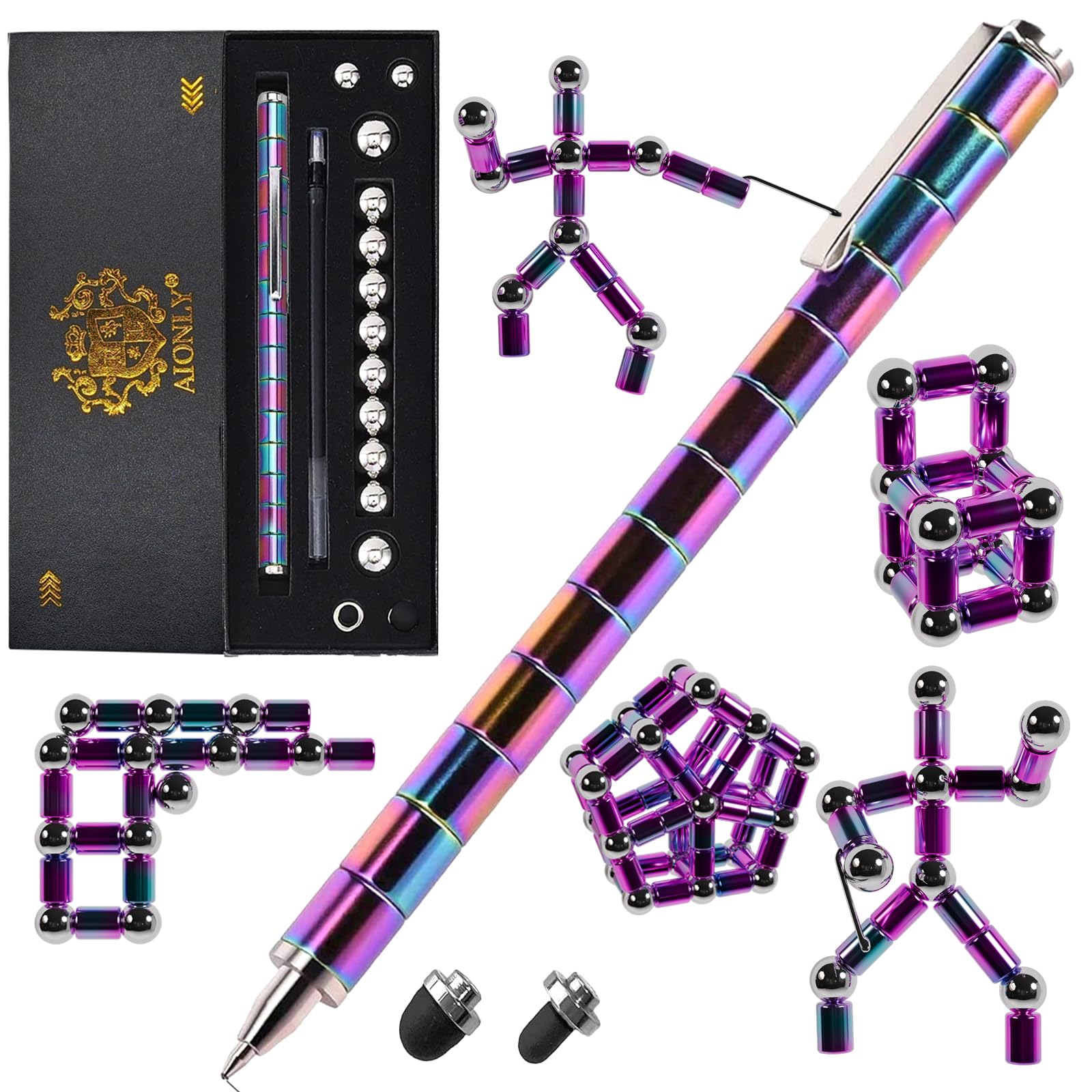 Aionly Fidget Magnetic Pen, Decompression Ballpoint Magnet Pen Birthday Gifts for Men Teen, Christmas Stocking Filler Gift For Teenage Boys Girls, Unique Cool Stuff Gadgets (Rainbow) — image 1