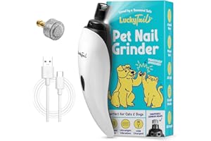 LUCKY TAIL LuckyTail Pet Nail Grinder for Dogs and Cats - Super Quiet and Low Vibration Electric Dog Nail Grinder with 2 LED Lights - USB Rechargeable and Cordless - 2 Speeds - Small to Large Pets