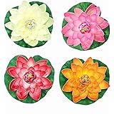 NAVAdeal 4PCS 7 Inch Artificial Floating Foam Lotus Flowers for Pool, Realistic Water Lily Pads, Pink Ivory White Orange Crim