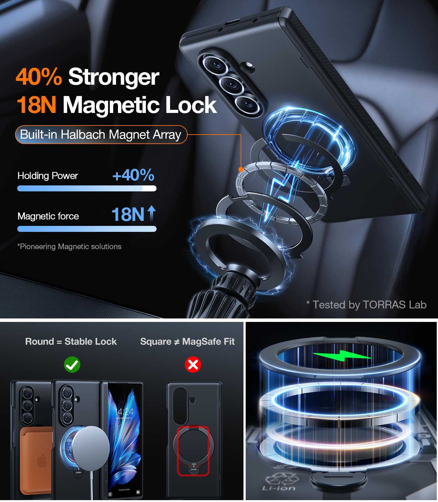 TORRAS 360 Spin Magnetic Stand for Galaxy Z Fold 7 Case, MIL-Grade Hinge Protection, Fit for Magsafe, 360 Kickstand & Ring Holder, Armor Hard Slim Case for Samsung Galaxy Z Fold 7, Black