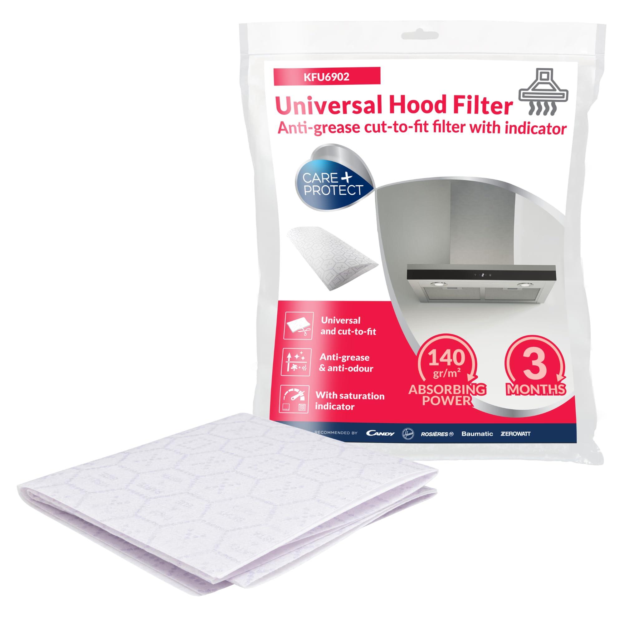Care+Protect Anti-Grease Cut to Fit Filter with Indicator for Hoods - Universal - Cut-to-Fit - High Absorption Power