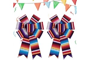 Hying 2 Pieces Mexican Fiesta Bows for Wreath, Cinco de Mayo Wreath Bows Colorful Stripes Craft Bows Black Red Blue Burlap Farmhouse Bows for Front Door Fiesta Party Decorations Supplies