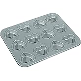 Fox Run Mini Heart Muffin Pan, 12-Cup, Preferred Non-Stick, Gray