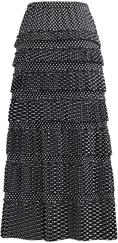 GATHY Women's 7 Tiered Boho Layered Pleated Ruffles Waterfall Maxi Skirt