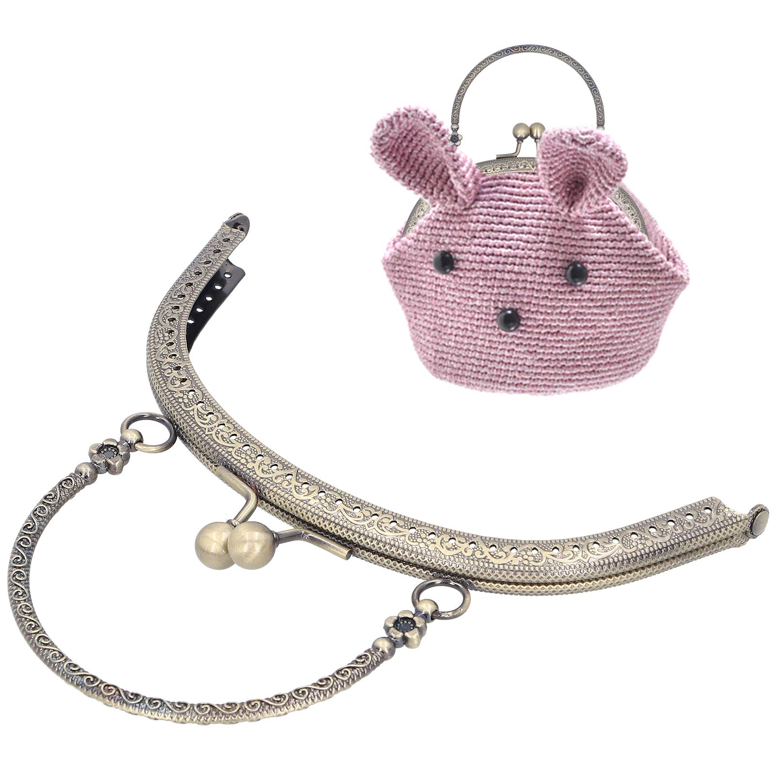 Kiss Clasp Lock Purse Frame Retro Half Round Bead Embossed Coin Bag Kiss Clasp Metal Purse Bag Frame Craft for Bag Sewing Craft Tailor Sewer(Bronze)