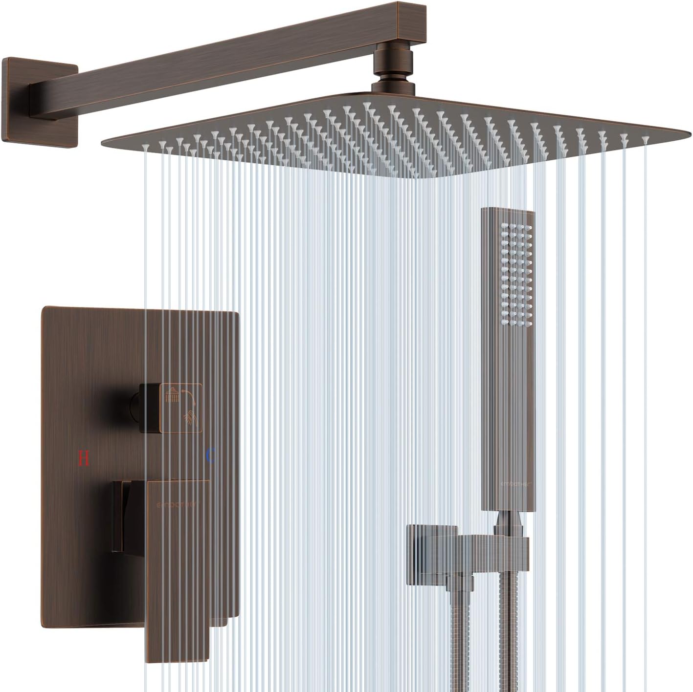 EMABATHER Venetian Bronze Shower System- 12 Inches Shower Faucet Set with Square Rain Shower Head and Handheld-Shower Combo Set for Bathroom-Easy Installation- Eco-Friendly(Valve included)