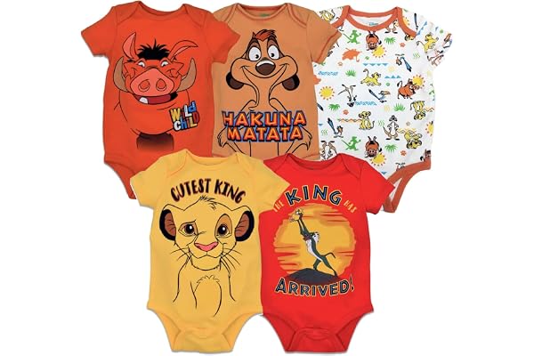Disney Lion King Newborn Baby Boys 5 Pack Short Sleeve Bodysuits