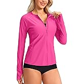 SANTINY Women's Rash Guard UPF50+ SPF UV Protection Long Sleeve Swimsuit Top with Pockets Zip Front Swim Shirts Woman