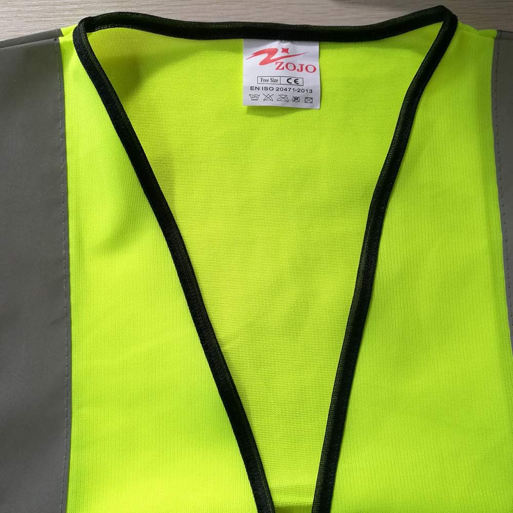 ZOJO High Visibility Reflective Vests, Adjustable Size, Lightweight Mesh Fabric, Wholesale Safety Vest for Outdoor Works, Cycling, Jogging, Walking, Sports - Fits for Men and Women (10 Pack, Neon Yellow) - - 
