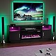 BREEZEHEAT TV Stand with Fireplace-Fireplace TV Stand for 75+ inch TV, LED Entertainment Center for Living Room w/ 36" Fireplace Inserts, TV Console with Cabinet, Power Outlets, Remote Control,Balck
