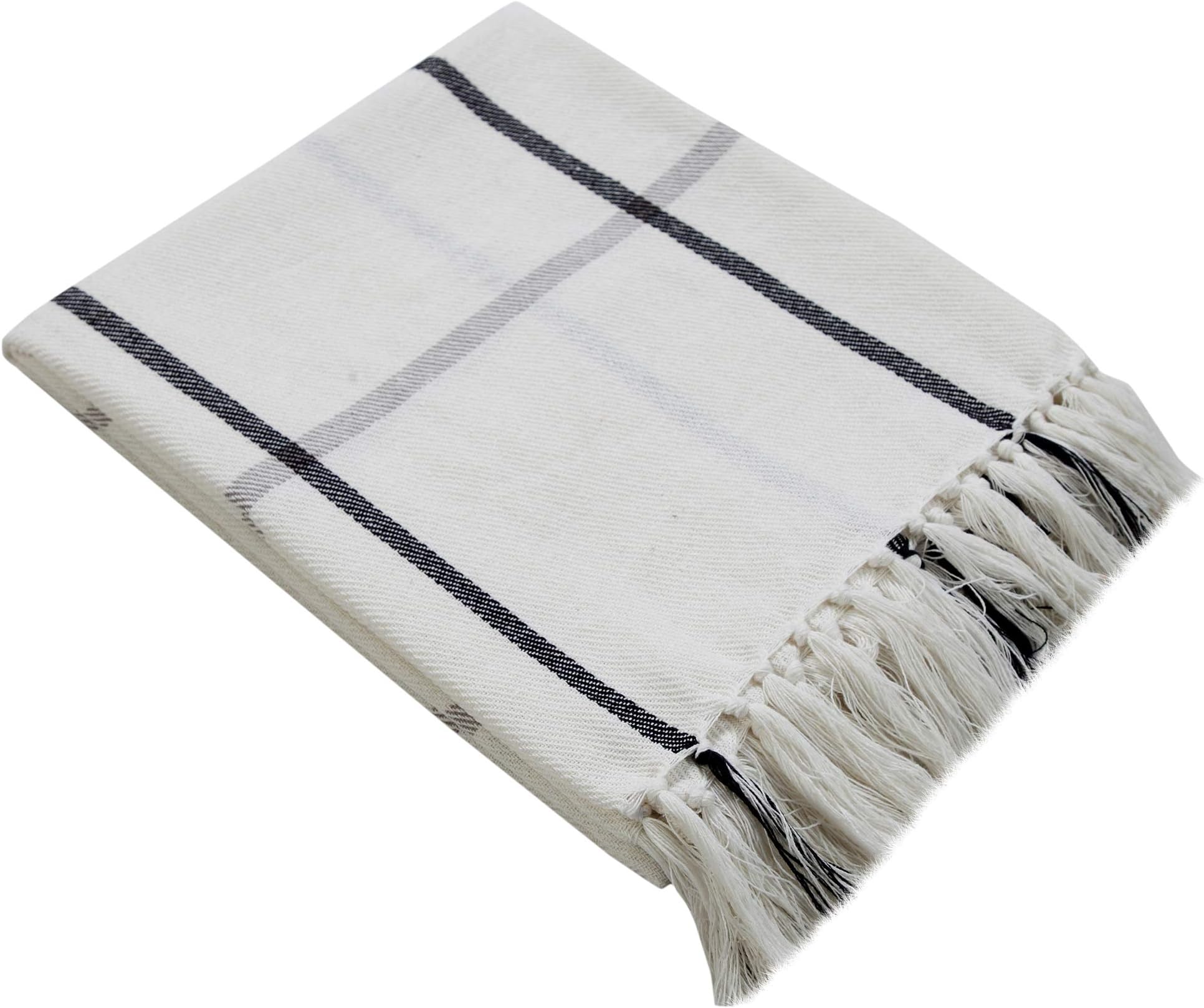 EHC Elegance Cotton Throws for Sofa Settee Chair Blanket 127 x 152cm, Ivory