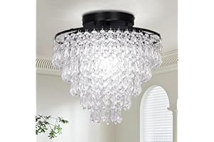 FRIXCHUR 11.8" Small Crystal Chandelier Light Fixture Mini Crystal Ceiling Light 5 Tiers Raindrops Black Chandeliers for Bedroom Hallway Closet,E26 Base