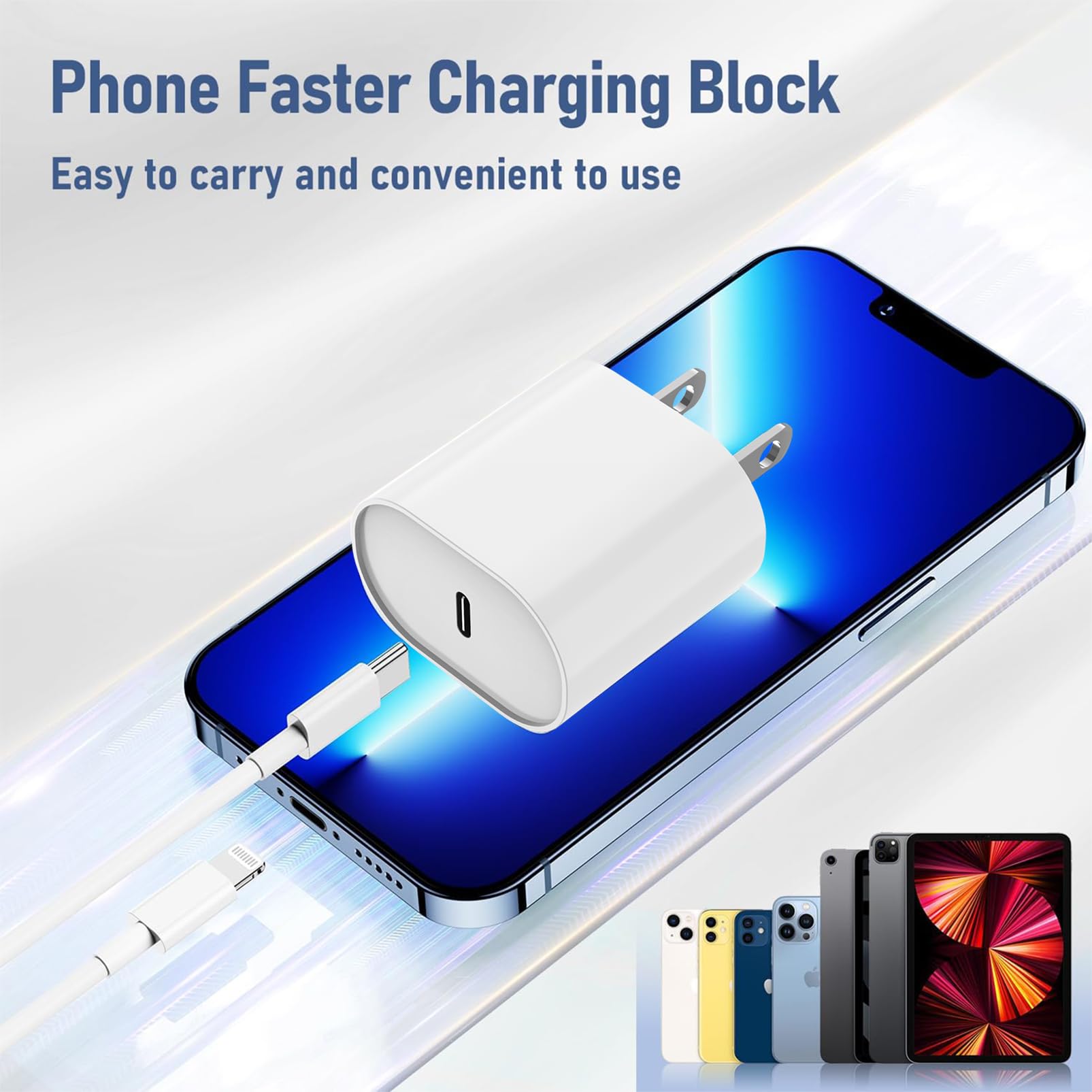 Fast Charger for iPhone 14 13 12 Charge Fast Charging, 2Pack 6FT+10FT USB C to L Cable with 20W USB C for i Phone Charger Block, Compatible with iPhone 14 13 12 Pro/14 Plus/13 Pro Max - White