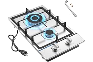 Nafewin Gas Cooktop 2 Burner Propane Cooktop, Stainless Steel Propane Stove 12 inch, Bulit-in Gas Stove Top with Thermocouple Protection, Lpg/Ng Dual Fuel Drop-in Stove for Apartments, Outdoor, Rvs