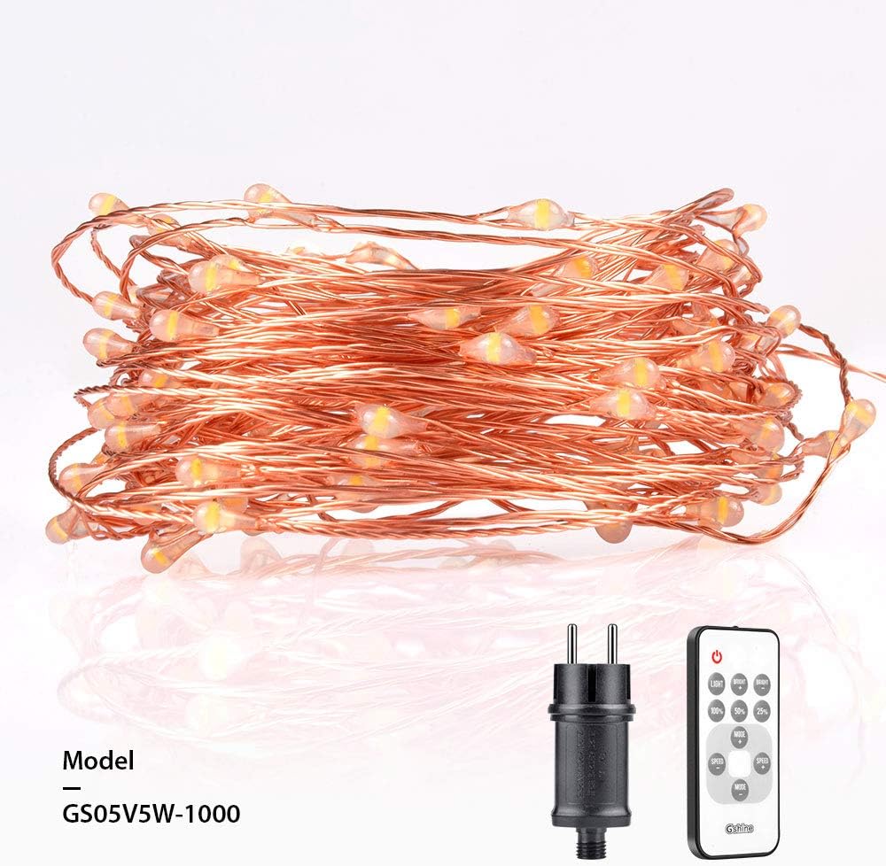 Prideal 33ft 100 Bright LED String Lights,Copper Wire Lights with Wireless Remote Control Waterproof Decorative Lights for Bedroom Party Patio Dancing Wedding (Warm White) [Energy Class A++]
