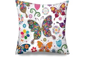 HGOD Designs Pillow Sham Original Vintage Pattern Colorful Butterfly and Flower Zippered Bed Pillow Cases Soft Square Pillowc