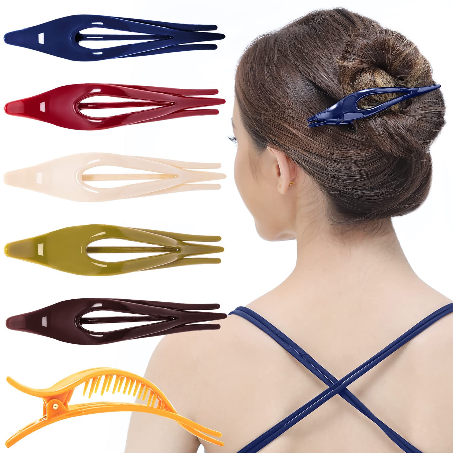 RC ROCHE ORNAMENT 6 Pcs Womens Thin Curved Eyelet Side Slide No Slip Hair Clip Comfortable French Concord Duck Bill Pin Teeth Strong Hold Grip Beauty Accessory, Medium Classic Multicolor