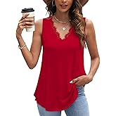 WIHOLL Women's Loose Fit V Neck Lace Sleeveless Summer Tank Top